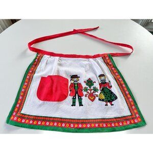 Vintage 1970s half apron, PennDutch boy and girl, kitsch kitchen linen